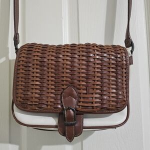 Brown and White Woven Crossbody Bag